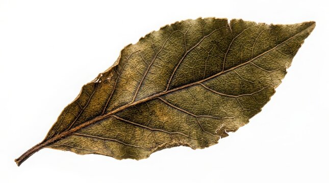 Isolated dry brown leaf with visible veins on white background autumn leaf fallen leaf plant leaf nature element botanical element dead leaf cut out flat lay herbarium structure