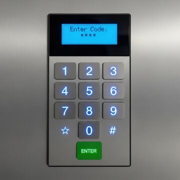 Digital Keypad Security System with Blue Display.