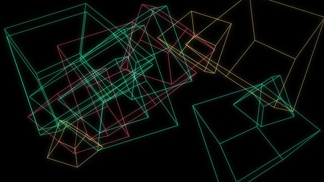 Wire Cubes &mdash; Abstract teal Neon 4K Motion Background, Seamless Loop on Dark Background