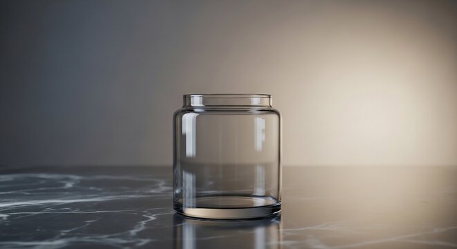 Transparent glass jar on marble surface