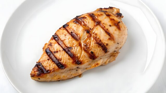 Grilled Chicken Breast with Char Marks on White Plate