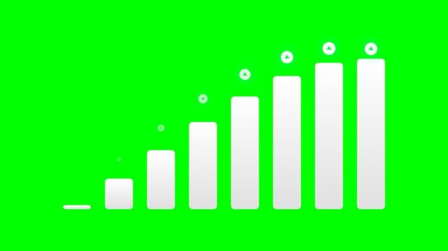 Animated White Bar Chart Showing Growth and Data Fluctuations on Green Screen for Business Statistics