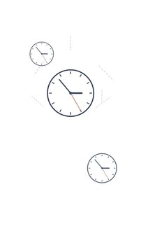 Surrealistic animation of clocks flying backward in abstract space representing time travel and rewind concept