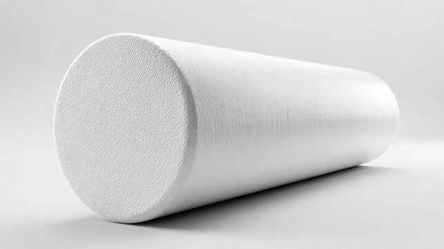 Foam roll with a textured transparent surface is shown on a light grey background.