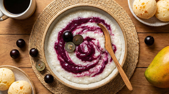 jaboticaba fruit Delicious Brazilian Jabuticaba fruit tapioca pudding with fresh fruit and cheese bread