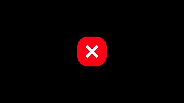 Modern Fintech Mobile App Squircle Shield Plate Badge Vivid Red Error Rejection Cross Motion Graphics 6 Seconds Loop on Alpha Channel 4K