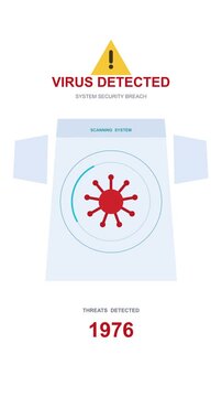 Virus detected alert on computer screen, global hacker attack warning with worm symbol