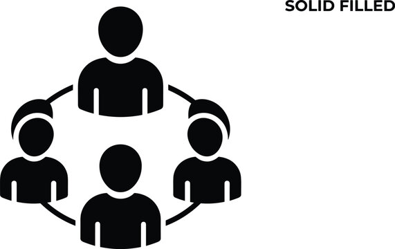 Human resources department structure vector presenting unified membership circle of dark silhouette employee user icons