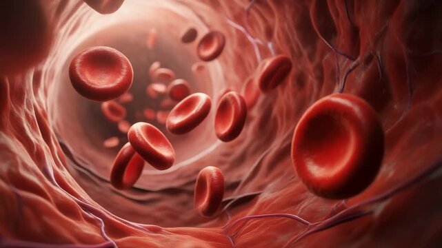 Firefly diving into the bloodstream showing red blood cells flowing dynamically inside vessels