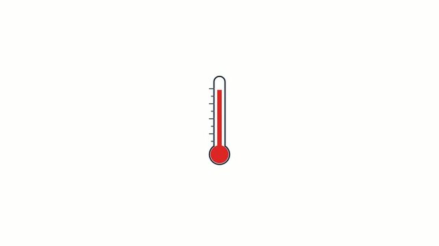 Animated red thermometer icon showing high temperature and heat. 4K Video