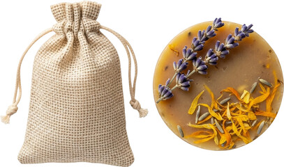 Fototapeta premium Handmade Lavender Soap in Muslin Bag