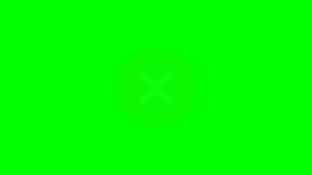 Red Cancel Cross Icon with Zoom Animation on Green Screen Background for Error and Reject Concept