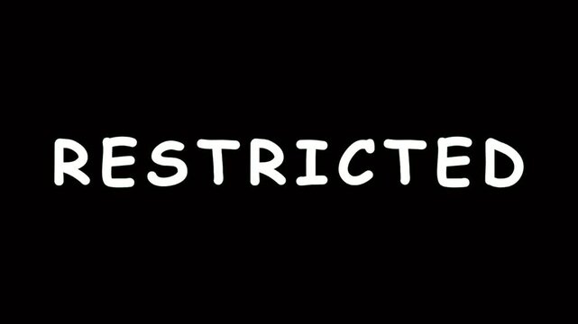Restricted stamp animated text with digital glitch effects over black background