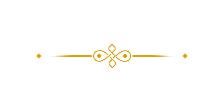 Gold decorative divider with ornate filigree and diamond accents isolated on transparent background