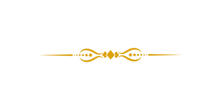 Golden decorative divider with ornate flourishes and geometric diamond shapes isolated on transparent background