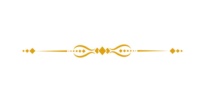 Elegant golden decorative divider with ornate flourishes and diamond accents isolated on transparent background