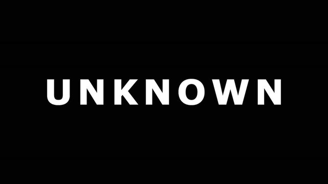 Text animation UNKNOWN title sequence with focus pull and motion blur in dark setting
