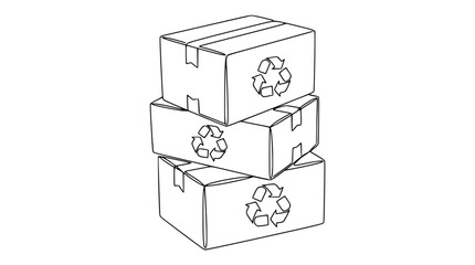 Obraz premium Stack of three cardboard boxes with recycling symbol, isolated on white