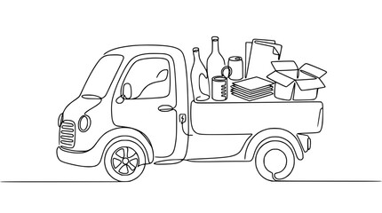 Fototapeta premium Continuous Line Drawing of a Pickup Truck Delivering Recyclables