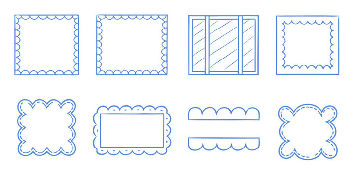 Collection of blue linear frame borders on a white background
