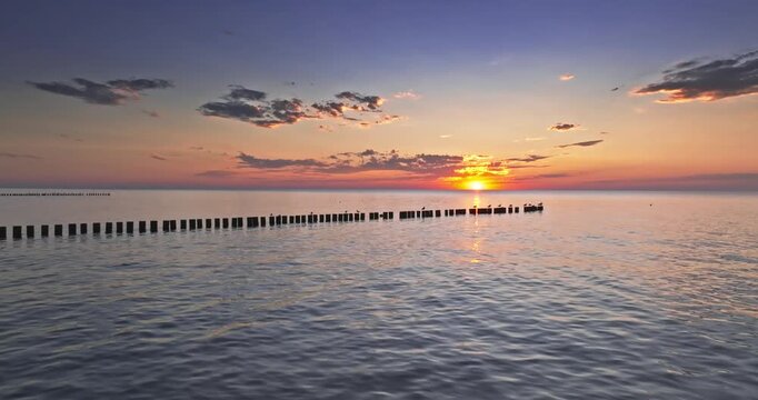 Calm sunset at Baltic sea in summer Poland.