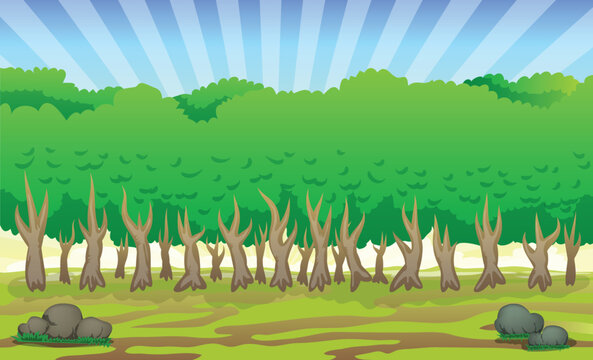 Green Forest Tree Line Landscape Background Vector Illustration