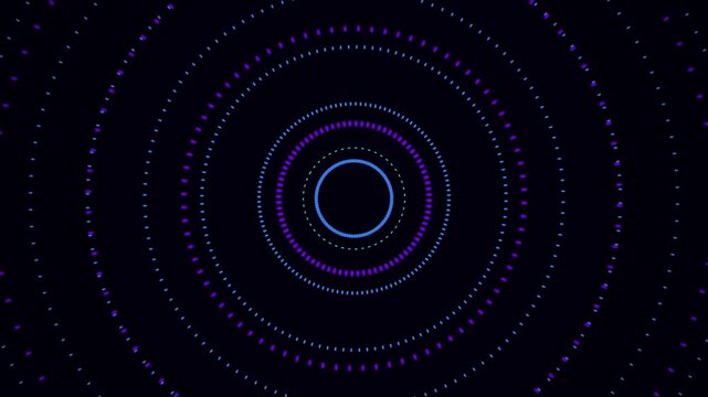 Abstract blue and purple concentric circles pulsing on a dark background with subtle light effects