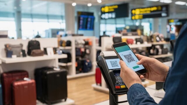 Instant Payment With NFC Smartphone at Airport Counter Contactless