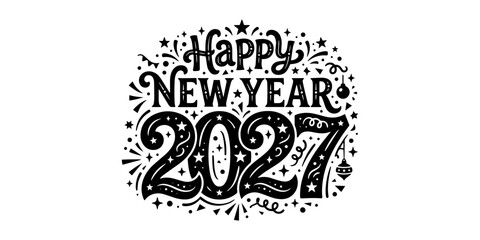 Obraz premium Happy new year 2027 greeting card design with decorative typography and festive elements isolated on white background