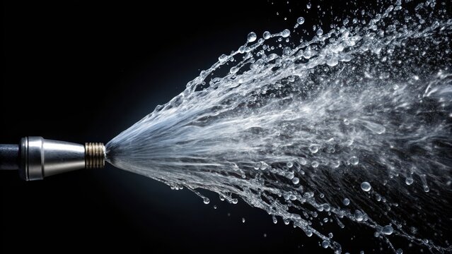 Burst of Water from a Pressure Hose with Dark Background