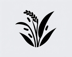 Naklejka premium Black rice plant stalk icon graphic isolated on white.