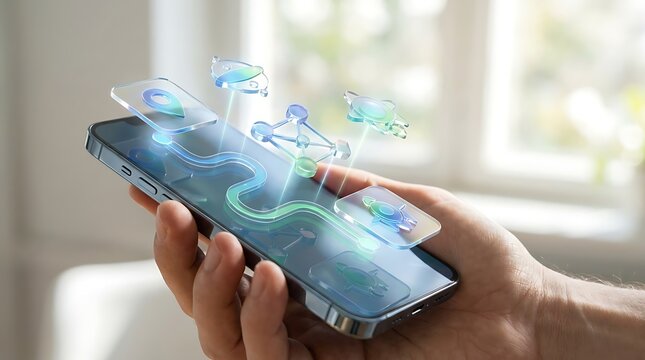 Future Technology Smartphone With Holographic Interface And Digital Data Visualization In Hand