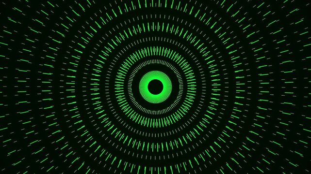 Green Circular Patterns pulse with hypnotic energy against a dark background creating a futuristic loop