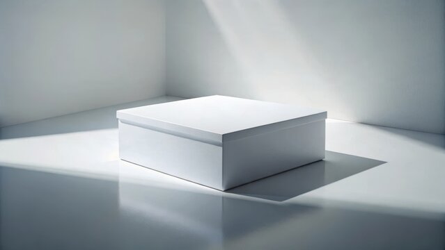 Minimalist White Box on a Bright Surface with Soft Lighting