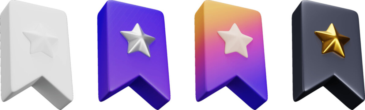3D bookmark fav icon set rendered in glossy styles