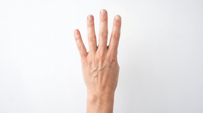 Hand displaying four fingers represents a counting gesture or a numerical status update.
