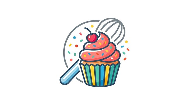 Cupcake logo with whisk icon for bakery branding and pastry shop culinary design element