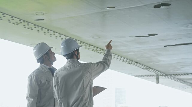 設備を点検する作業員。工事、検査、修理、メンテナンス、保守、建設、チームワーク、業者、人材、安全