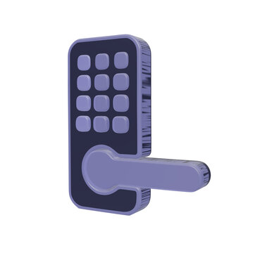 3d of a smart door lock with a numeric keypad, rendered in light purple, security technology