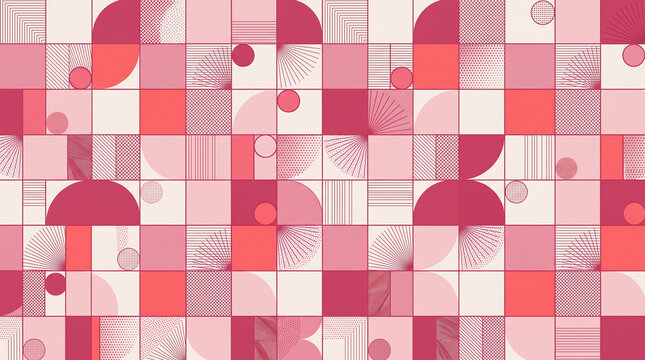 Geometric pink pattern vector background with abstract circles squares and half circles shape design