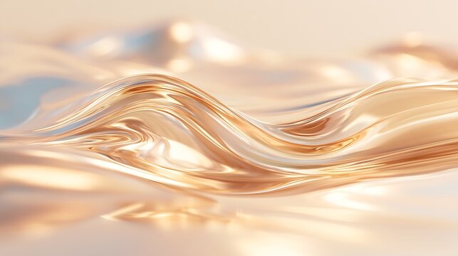 Metallic Abstract sophisticated abstract luxury background, liquid gold and deep champagne metallic tones flowing in slow organic waves, mirror-like reflective surface catching light at peak 