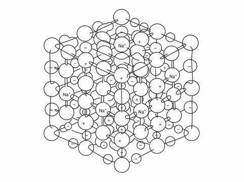 Continuous Line Drawing of Ionic Lattice Sodium Chloride Crystal Structure Vector Illustration