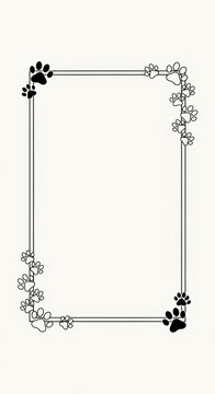 Elegant black and white paw print frame border design.