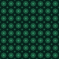 Fototapeta premium Emerald green floral pattern, seamless geometric flower vector, elegant dark green botanical wallpaper for luxury packaging and textile design