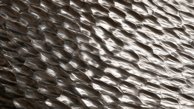 Hand hammered tin texture with overlapping dimpled facets catching light