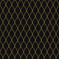 Art deco seamless pattern with gold scales. Luxury geometric background on black. Elegant fish scale texture for premium packaging. © Md Azraf Hussain If