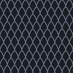 Art deco seamless pattern with elegant fish scale motif. Navy blue geometric background. Luxury scallop texture for wallpaper and textile design. © Md Azraf Hussain If