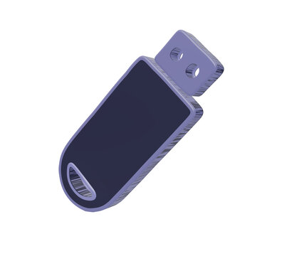 A3d rendered of a usb flash drive, shown in a soft purple color on a dark background, surface memory