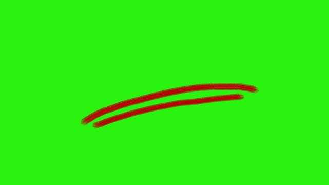 Red brush stroke double line animation on green screen background. Hand drawn highlight underline marker element for video editing, presentation, and design overlay.