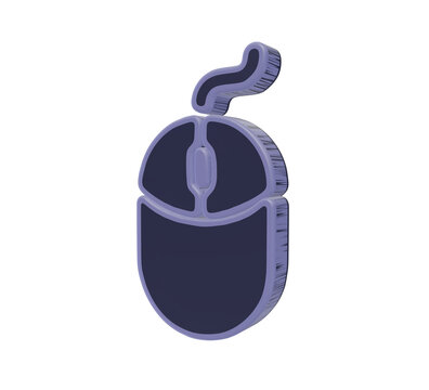 3d computer mouse with two buttons and a scroll wheel, purple and dark blue on white background hardware
